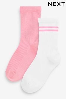 Pink and White 2 Pack Cotton Rich Ribbed Ankle Sport Socks (D86402) | £5.50 - £7.50