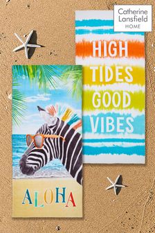Catherine Lansfield 2 Pack Natural Tie Dye Vibes Aloha Zebra Beach Towels (D86655) | £20