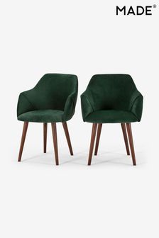 MADE.COM Pine Green Set of 2 Lule Carver Dining Chairs (D87809) | £399