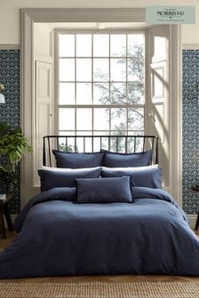 Morris & Co Blue Linen Cotton Bed Duvet Cover