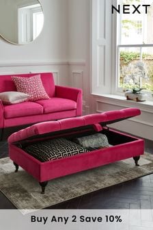 Buttoned Soft Velvet Fuschia Pink Large with Storage Stools & Ottomans