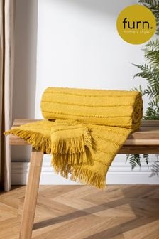Furn Pomelo Yellow Hazie Linear Woven Fringed Throw (D95659) | £22