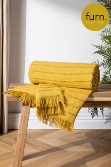 furn. Pomelo Yellow Hazie Linear Woven Fringed Throw