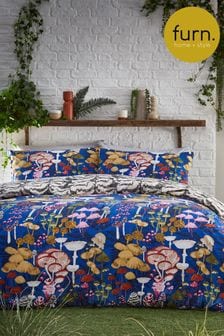 furn. Blue Amanita Abstract Mushroom Reversible Duvet Cover and Pillowcase Set