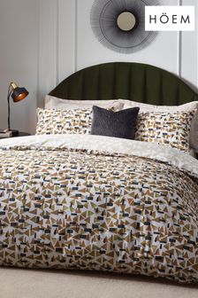 HÖEM Toffee Brown City Geometric Cotton Rich Reversible Duvet Cover and Pillowcase Set