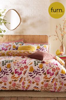 furn. Pink Protea Mediterranean Floral Reversible Duvet Cover and Pillowcase Set