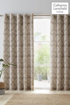 Catherine Lansfield Natural Aztec Geo Lined Eyelet Eyelet Curtain