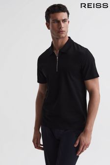 Reiss Black Belfry Mercerised Egyptian Cotton Polo Shirt (D97803) | £70
