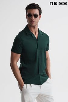Reiss Emerald Caspa Mercerised Jersey Cuban Collar Shirt (D97829) | £68