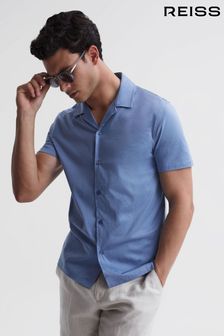 Reiss Sea Blue Caspa Mercerised Jersey Cuban Collar Shirt (D97830) | £68