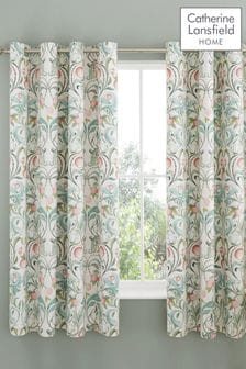 Catherine Lansfield Natural Clarence Floral Lined Eyelet Eyelet Curtains