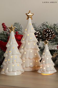 Set of 3 White Ceramic Light Up Christmas Tree Decorations