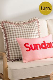 Furn Pink 100% Cotton Sunday Embroidered Cushion