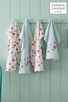 Catherine Lansfield Red Strawberry Garden Cotton Tea Towel 4 Pack