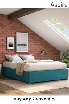 Aspire Furniture Teal Platform Velvet End Lift Ottoman Storage Bed