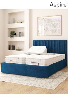 Aspire Furniture Navy Grant Velvet Electric Adjustable Bed With Mattress