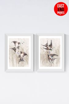 East End Prints White Playful Swallows Wall Set Framed Art Print