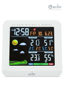 Acctim Clocks White Wyndham Colour Weatherstation Alarm Clock