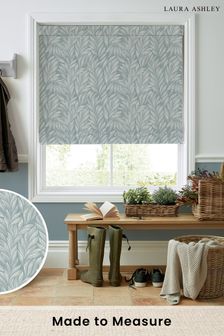 Dark Duck Egg Blue Coulderton Leaves Made to Measure 100% Cotton Roman Blind