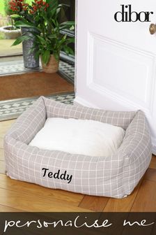 Personalised Grey Check Pet Bed by Dibor