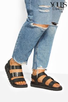 Yours Curve Black Extra-Wide Fit Footbed Buckle Sandals (K00921) | £33