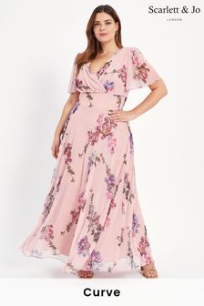 Scarlett & Jo Light Pink & Purple Isabelle Print Float Sleeve Maxi Dress (K01015) | £85