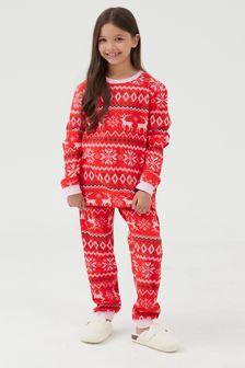 Society 8 Red Fairisle Girls Matching Family Christmas Pyjama Set (K01222) | £20