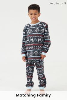 Society 8 Navy & Red Fairisle Boys Matching Family Christmas Pyjama Set (K01223) | £20