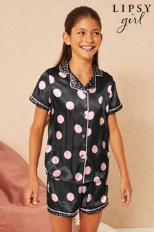 Lipsy Pink Black Spot Satin Pyjama Set (K01359) | £21 - £29