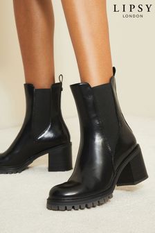 Lipsy Black Chunky Mid Heeled Leather Look Ankle Boot (K01817) | £59