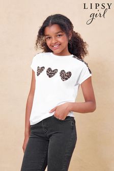 Lipsy White Leopard Heart T-Shirt (K01826) | £12 - £18