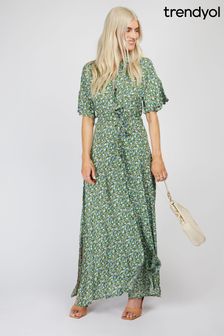 Trendyol Floral Maxi Shirt Dress With Tie
