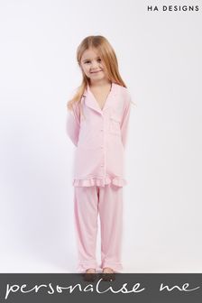 Personalised Girls Jersey Frill Long Sleeve Pyjama by HA Designs