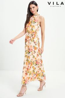 VILA Floral Print Halter Neck Maxi Dress