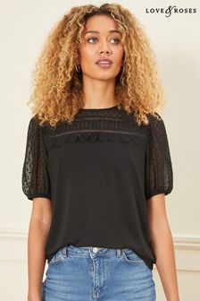 Love & Roses Black Scallop Dobby Jersey Top (K02049) | £28