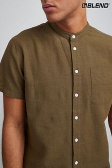 Blend Short Sleeve Cotton / Linen Grandad Shirt