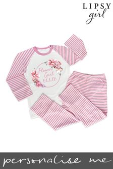 Personalised Lipsy Name Floral Wreath Flower Girl Baby and Toddler Striped Pyjamas