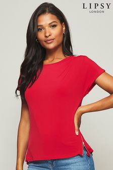Lipsy Red Regular Longline Zip Detail T-Shirt (K04736) | £26