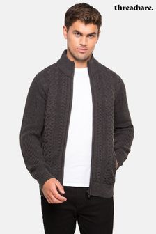 Threadbare Grey Zip Through Cardigan With Wool (K06306) | £32