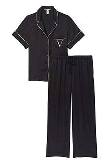 Victoria's Secret Black Logo Satin Long Pyjamas (K07081) | £69