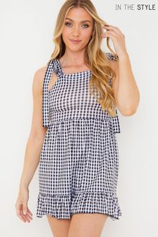 In The Style Carys Whittaker Gingham Tie Shoulder Smock Dress