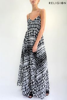 Religion Infamous Full Layer Maxi Dress In Animal And Floral Prints