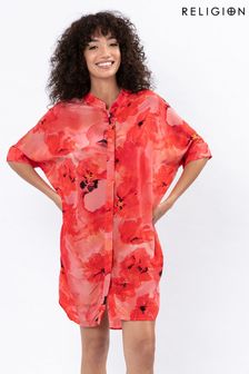 Religion Jade Tunic Dress In A Selection Of Hand Painted Floral And Animal Prints Made From Vegan Silk