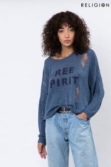 Religion Spirit Jumper In Soft Loose Knit With Slogan