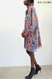 Religion Long Sleeve Oversized Shirt Dress In A Selection Of Prints