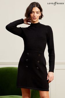 Bodysuits & Vests Black Knitted Turtle Neck Cable Mini Dress (K09247) | £58