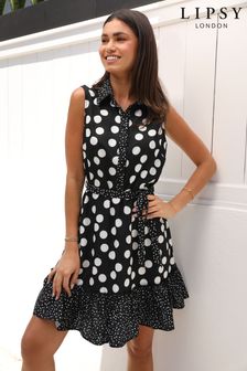 Lipsy Black Regular Sleeveless Tiered Shirt Dress (K10425) | £39