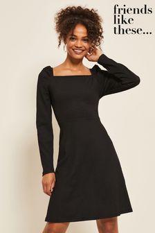 Friends Like These Black Square Neck Mini Dress (K12045) | £30
