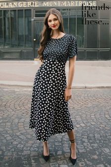 Friends Like These Monochrome Flutter Sleeve Midi Dress (K12104) | £36