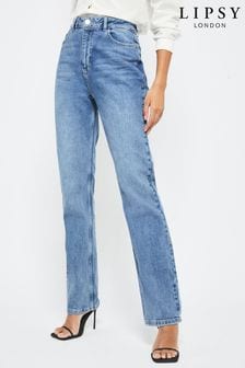 Lipsy Blue Petite High Waist Straight Leg Harper Jeans (K12107) | £47